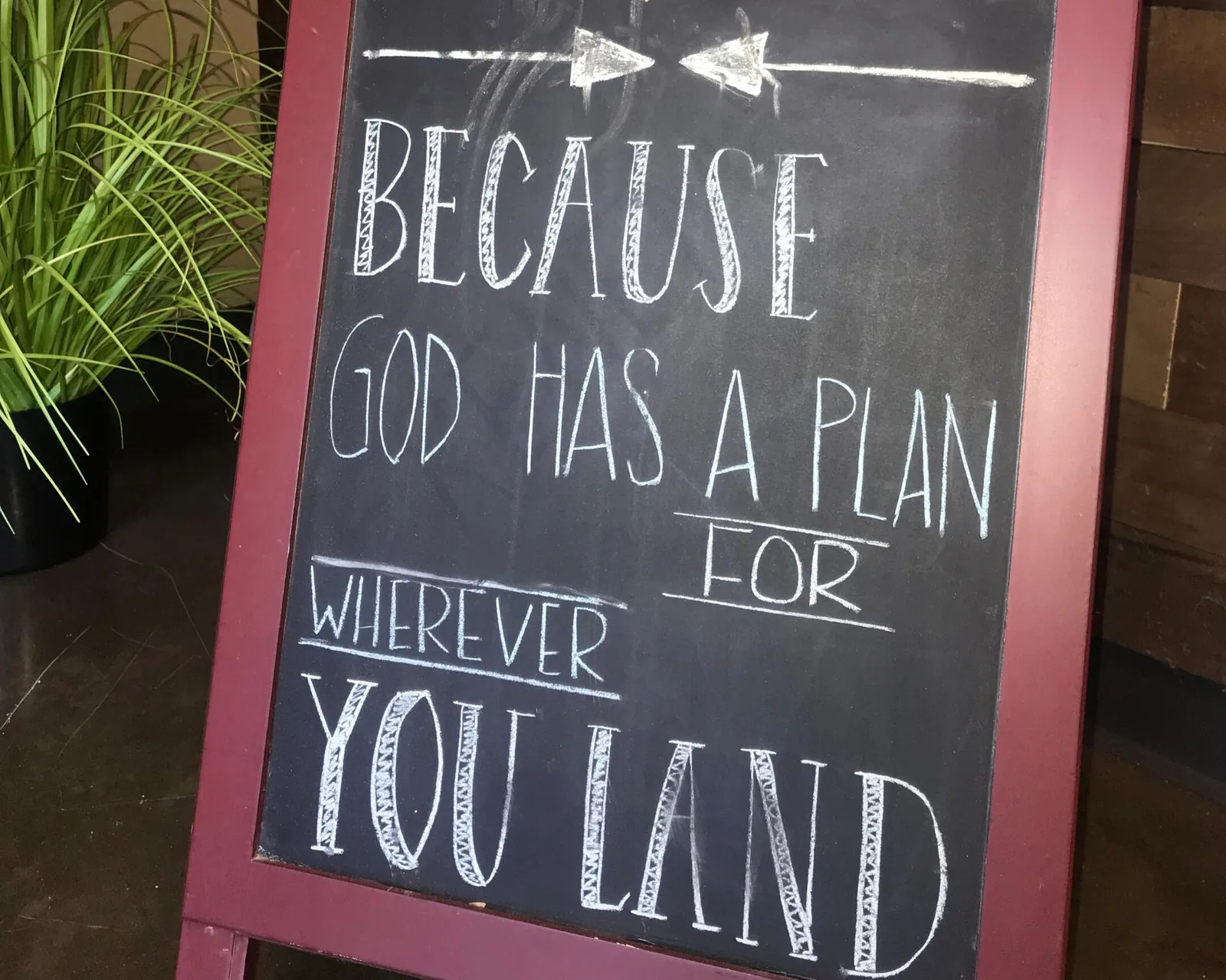 A chalkboard reading