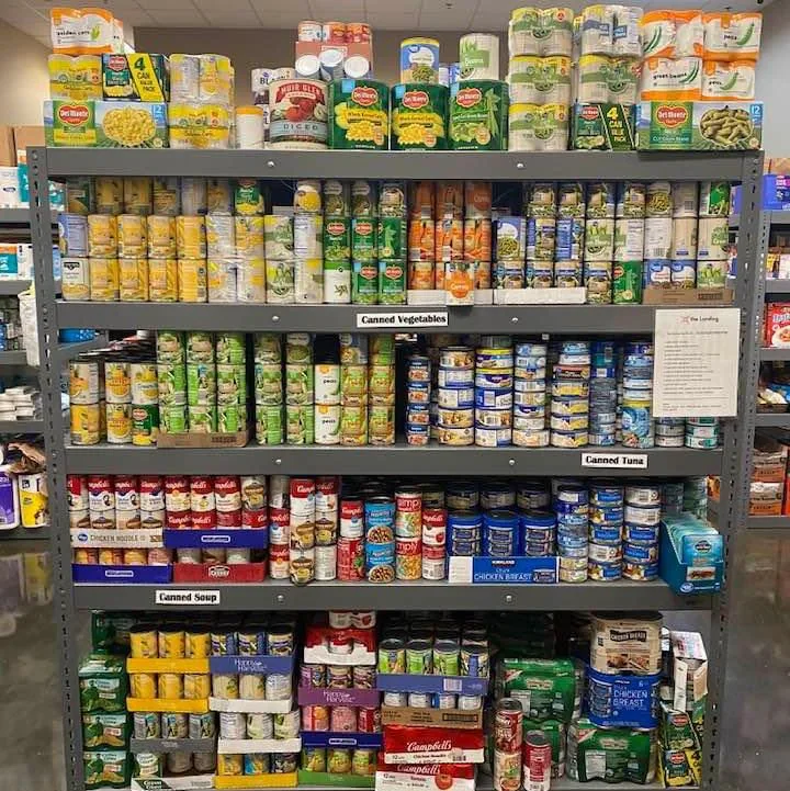 Canned goods ready for families at the food pantry
