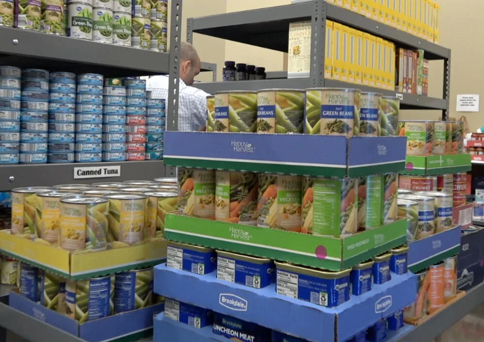 Pallets of stocked food ready for distribution